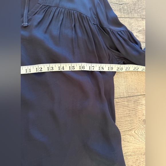 Nation LTD Rochelle Peasant Top Navy Large Shirred Satin Viscose Coastal - Picture 5 of 7